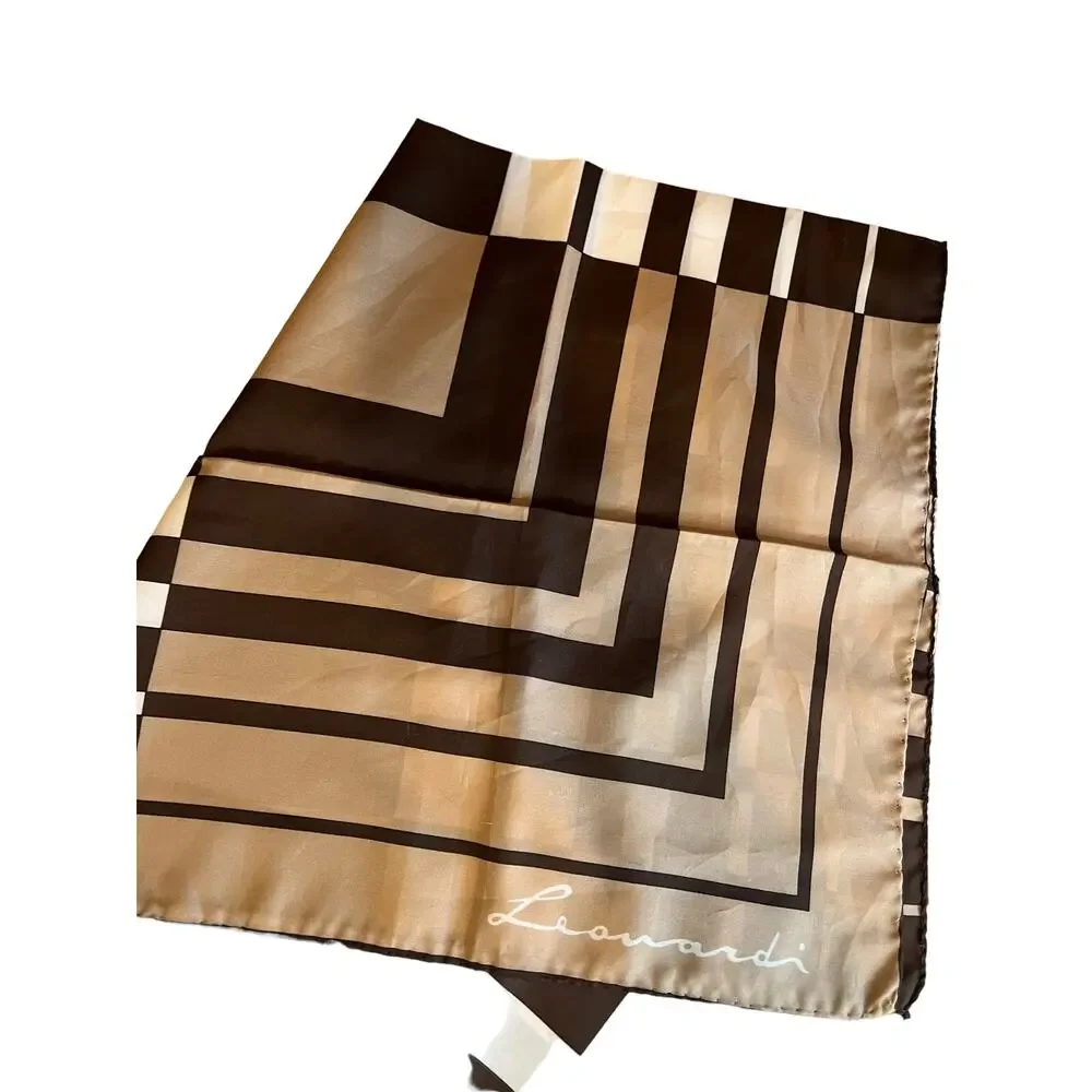 Vintage 70s Leonardi mod print scarf taupe chocolate brown